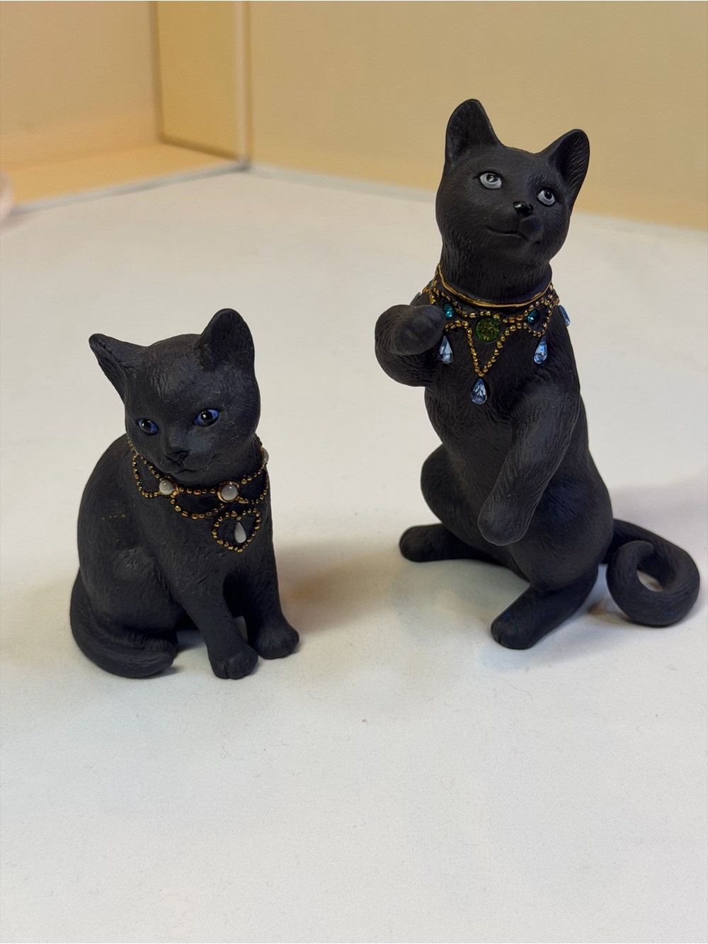 Lenox Black Cat Figurine Pair with Jewel-Embellished Necklaces